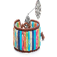 sunflower women men imperial jasper chakra bracelet handmade adjustable wrap rainbow bead bracelet(block flower)