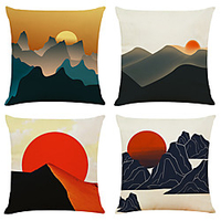 Sunrise Double Side Cushion Cover 4PC Soft Decorative Square Throw Pillow Cover Cushion Case Pillowcase for Bedroom Livingroom Superior Quality Machine Washable Indoor Cushion for Sofa Couch Bed Chair miniinthebox