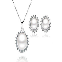 sunshine 925 sterling silver jewelry sets 8mm freshwater pearl earrings necklace set (necklaceearrings)