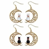 super cute cartoon cat on moon earrings:18k gold plated base dangle earrings for women girls (black cat)
