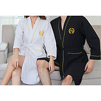 Superior Quality Bath Robe,  Black/White Couple Long 100% Cotton Water Absorbing Bathrobe Quick Drying Bath Towel miniinthebox