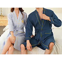 Superior Quality Bath Robe,  Light Blue/Nevy Blue Couple Long 100% Cotton Water Absorbing Bathrobe Quick Drying Couple Bath Towel miniinthebox