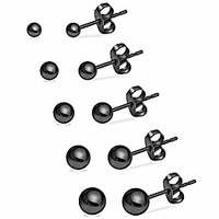 surgical stainless steel round ball studs earrings assorted sizes (black)