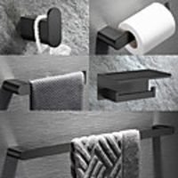 SUS304 Bathroom Accessory Set Include Robe Hook,  Towel Bar,  Towel Holder,  Toilet Paper Holder with Shelf for Phone and Wash Supplies,  Matte Black Stainless Steel - Bathroom for Home and Hotel