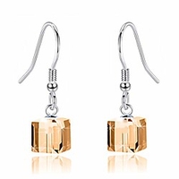 swarovski crystal cube drop dangle earrings for women fashion 14k gold plated hypoallergenic jewelry (light topaz)