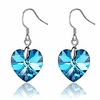 swarovski crystal heart drop dangle earrings for women 925 sterling silver hook hypoallergenic earring (bermuda blue)