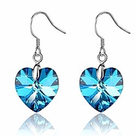 swarovski crystal heart drop dangle earrings for women 925 sterling silver hook hypoallergenic earring (bermuda blue)