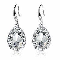 swarovski crystal teardrop dangle drop earrings for women 14k gold plated hypoallergenic jewelry (white)