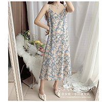 sweet lady floral skirt suspender dress female summer waist waist was thin temperament fairy skirt beach vacation long skirt miniinthebox