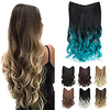 Synthetic Hair Extensions 24 Inch 4.8 Oz Curly Wavy Long Invisible Transparent Wire Adjustable Size Heat Resistance Fiber No Clip Hairpieces for Women (Black Ombre Turquoise -286 24 Inch) miniinthebox