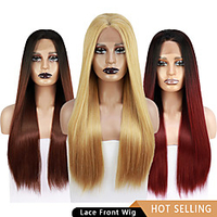 Synthetic Lace Front Wig 26inch Blonde Long Straight Ombre Brown Red Hair Free Part Heat Resistant Daily Use Free Cap miniinthebox