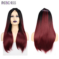 Synthetic Lace Front Wig O Part Ombre Hair Brown Burgundy Long Natural Straight Wigs Heat Resistant Free Cap miniinthebox