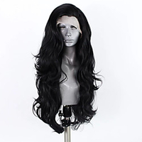 Synthetic Lace Front Wig Wavy Side Part Lace Front Wig Long Natural Black 1B Synthetic Hair 18-26 inch Women