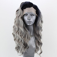 Synthetic Lace Front Wig Wavy Side Part Lace Front Wig Ombre Long Pink Bleach Blonde613 Green Black / Grey Purple Synthetic Hair 18-26 inch Women