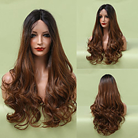 Synthetic Lace Wig Body Wave Style 26 inch Brown Middle Part T-part Lace Wig 13X4X1 Closure Wig Female Wig sepia miniinthebox