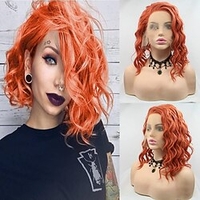 Synthetic Lace Wig Curly Style 12-18 inch Orange Middle Part 132.5 lace front Wig All Wig Orange / White / Blue miniinthebox