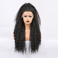 Synthetic Lace Wig Jerry Curl Style 16-26 inch Black Middle Part 4x13 Closure Wig All Wig Black miniinthebox