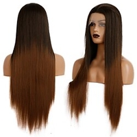 Synthetic Lace Wig kinky Straight Style 10-26 inch Brown Silky Straight 132.5 lace front Wig Women