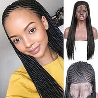 Synthetic Lace Wig Plaited Style 24 inch Black Braid 13x6 Lace Front Wig Women