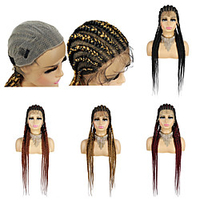 Synthetic Lace Wig Plaited Style 38 inch Multi-color with Baby Hair 11plat Braided Wigs Synthetic Full Lace Cornrow Wig For Black Women Lace Box Braid Wigs Free Cap miniinthebox