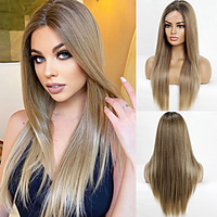 Synthetic Lace Wig Straight Style 24 inch Brown Middle Part 13x4x1 T Part Lace Front Wig Female Wig Dark Brown / Daily Wear miniinthebox