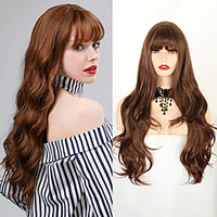 Synthetic Long Loose Wave Wig With Air Bangs 26 Inch Middle Parting Light Brown Hair Wigs For Women Daily Party Cosplay Club Use miniinthebox