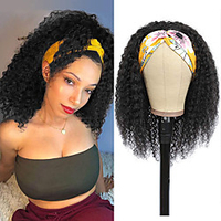 Synthetic Mixed 30% Human Hair Headband Wig For Black Women Jerry Curly Medium Length 18 Black Color Machine Hair Wigs No Colored Headband miniinthebox