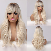 Synthetic Wig / Bangs Curly / Water Wave Style Side Part Capless Wig Grey Synthetic Hair 18 inch Women