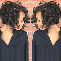 Synthetic Wig Afro Curly Asymmetrical Wig Short Natural Black Synthetic Hair 12 inch Women