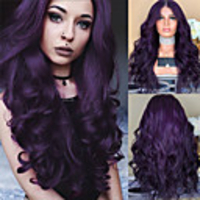 Synthetic Wig Body Wave Middle Part Wig Long Black Red Dark Purple Synthetic Hair 26 inch Women