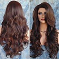 Synthetic Wig Body Wave Middle Part Wig Long Dark Brown / Dark Auburn Synthetic Hair 26 inch Women