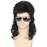 Synthetic Wig Curly Asymmetrical Wig Medium Length Black Synthetic Hair Men