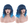 Synthetic Wig Curly Bob Neat Bang Wig Short Lake Blue Synthetic Hair Women