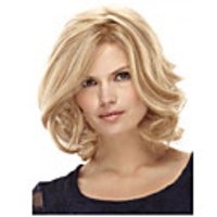 Synthetic Wig Curly Curly Bob With Bangs Wig Blonde Medium Length Blonde Synthetic Hair Women