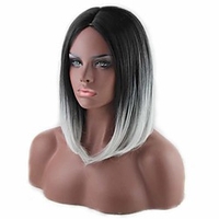 Synthetic Wig Curly Layered Haircut Wig Long Silver grey Synthetic Hair 14 inch Women