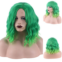 Synthetic Wig Curly Middle Part Wig Short Green Synthetic Hair Women