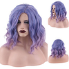 Synthetic Wig Curly Middle Part Wig Short Violet Pink Synthetic Hair Women