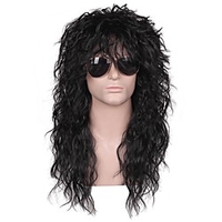 Synthetic Wig Curly Neat Bang Wig Medium Length Black Synthetic Hair Men