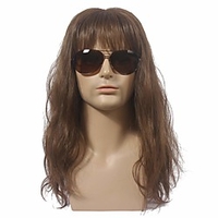 Synthetic Wig Curly Neat Bang Wig Medium Length Brown Synthetic Hair Men