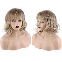 Synthetic Wig Curly Neat Bang Wig Short Light Blonde Synthetic Hair Women