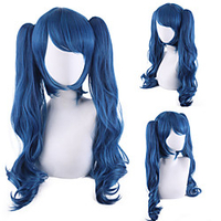 Synthetic Wig Curly Side Part With 2 Ponytails Wig Medium Length Black / Smoke Blue Synthetic Hair Women