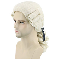 Synthetic Wig Curly With Ponytail Wig Medium Length Creamy-white Blonde White Synthetic Hair Men