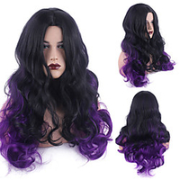 Synthetic Wig Deep Wave Middle Part Wig Medium Length Black / Purple Synthetic Hair Women