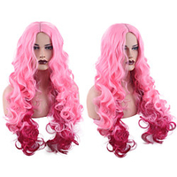 Synthetic Wig Deep Wave Middle Part Wig Medium Length Pink Synthetic Hair Women