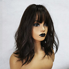 Synthetic Wig Human Hair Lace Wig Matte Natural Straight Minaj With Bangs Wig Medium Length Brown Synthetic Hair 16 inch Women