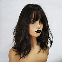 Synthetic Wig Human Hair Lace Wig Matte Natural Straight Minaj With Bangs Wig Medium Length Brown Synthetic Hair 16 inch Women