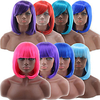 Synthetic Wig kinky Straight Bob Neat Bang Wig Pink Short Watermelon Red Gold Pink Bright Purple Yellow Sky Blue Synthetic Hair 10 inch Women