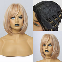 Synthetic Wig kinky Straight Micro Locs With Bangs Wig 14 inch Light Blonde Synthetic Hair 13 inch Women