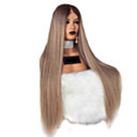 Synthetic Wig kinky Straight Middle Part Wig Blonde Long Light golden Light Blonde Pink Burgundy Orange Synthetic Hair 28 inch Women