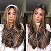 Synthetic Wig kinky Straight Middle Part Wig Long Dark Brown / Dark Auburn Synthetic Hair 22 inch Women